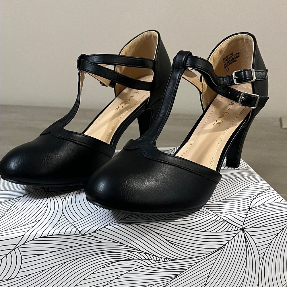 Elegant Black T-Strap Heels **brand new never worn**